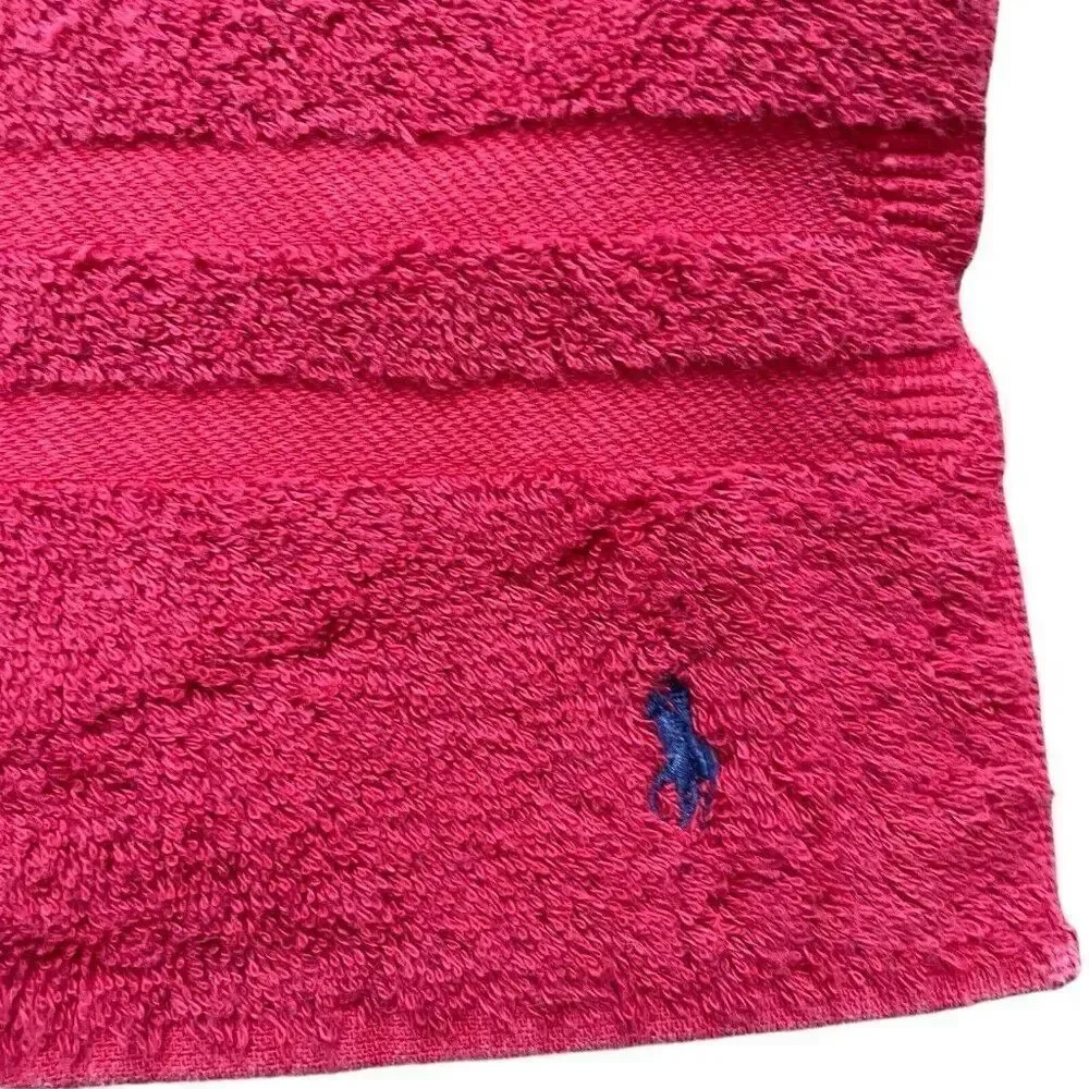 Vintage 1990s Ralph Lauren Red Cotton Towel Set 3 Bath Body Hand Washcloth USA